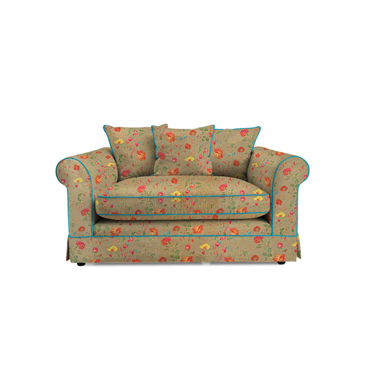 Barton Small Sofa with Scatter Cushions in Wildwood Twig with Velvet Trim - Made to Order