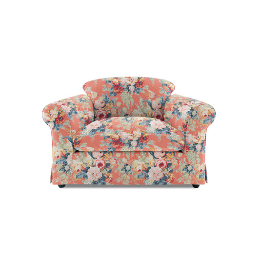 Barton Small Sofa with Big Back Cushions in English Garden Coral Orange - Made to Order