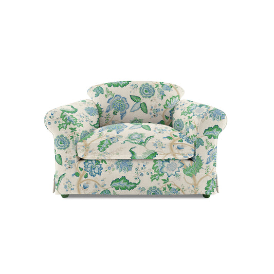 Barton Small Sofa with Big Back Cushions in Kitty Blue Green - Made to Order