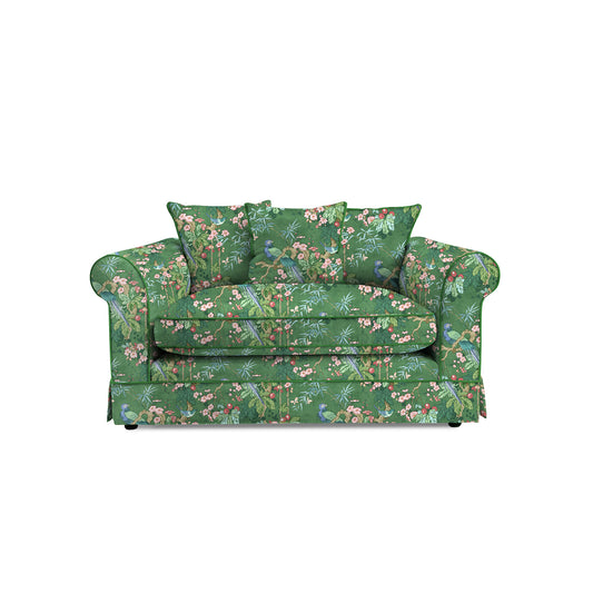 Barton Small Sofa with Scatter Cushions in Belleville Juniper with Velvet Trim - Made to Order