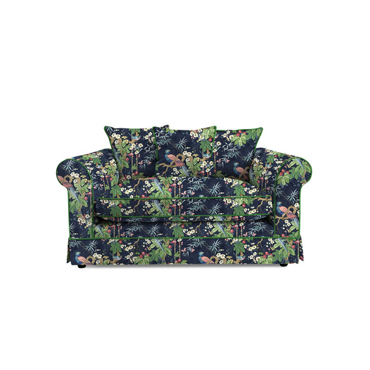 Barton Small Sofa with Scatter Cushions in Belleville Navy with Velvet Trim - Made to Order