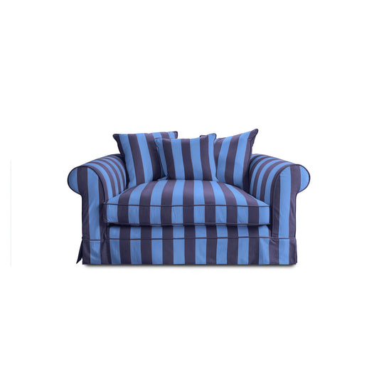 Salthrop Loveseat with Scatter Cushion in Coastal Blue Stripe