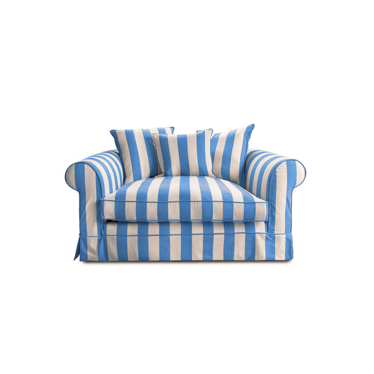 Salthrop Loveseat with Scatter Cushion in Cornish Blue Stripe