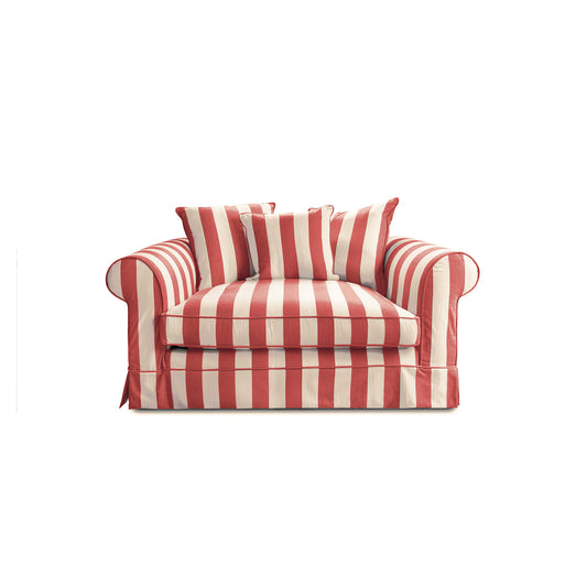 Salthrop Loveseat with Scatter Cushion in Petunia Red Stripe