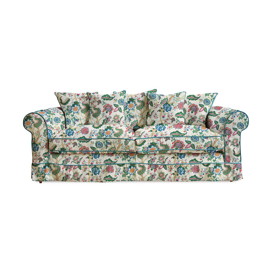 Barton Large Sofa with Scatter Cushions in Kitty Spring Green with Velvet Trim - Made to Order