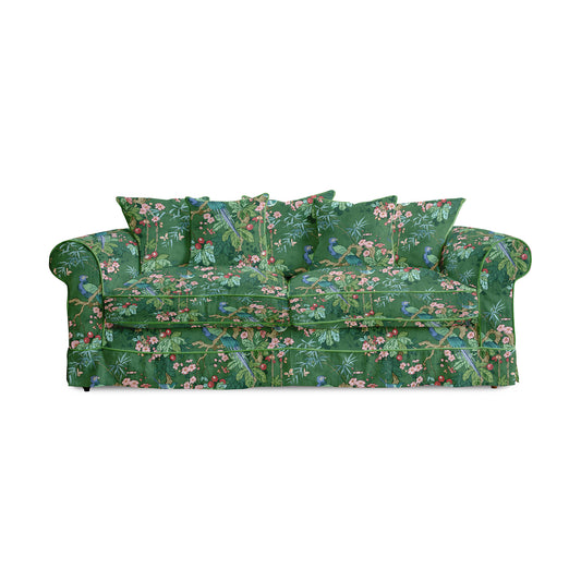 Barton Large Sofa with Scatter Cushions in Belleville Juniper with Velvet Trim - Made To Order