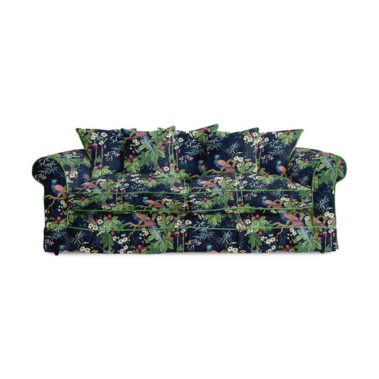 Barton Large Sofa with Scatter Cushions in Belleville Navy with Velvet Trim - Made To Order