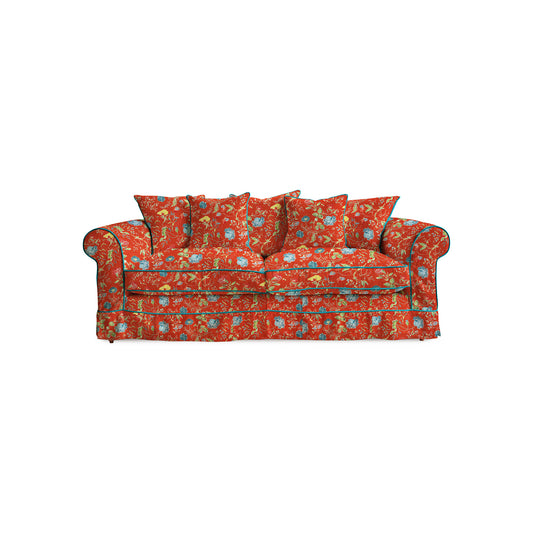 Barton Large Sofa with Scatter Cushions in Wildwood Pumpkin with Velvet Trim - Made To Order