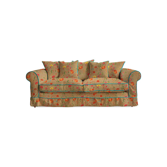 Barton Large Sofa with Scatter Cushions in Wildwood Twig with Velvet Trim - Made To Order