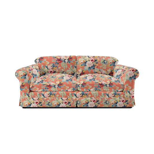 Barton Large Sofa with Big Back Cushions in English Garden Coral Orange - Made To Order