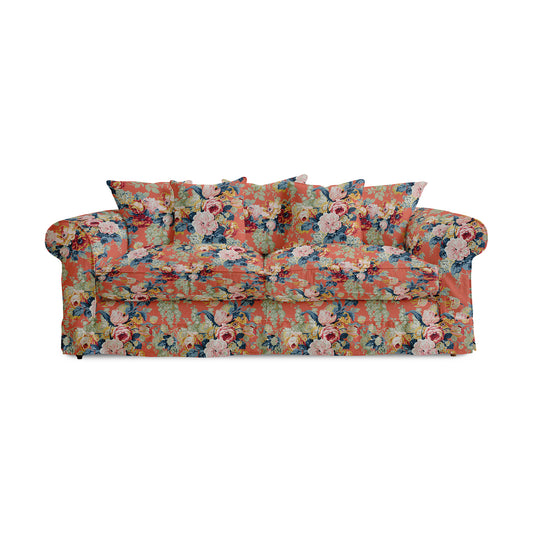 Barton Large Sofa with Scatter Cushions in English Garden Coral Orange - Made To Order