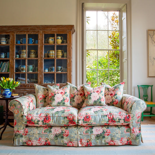 Barton Large Sofa with Scatter Cushions in English Garden Grey Skies - Made To Order