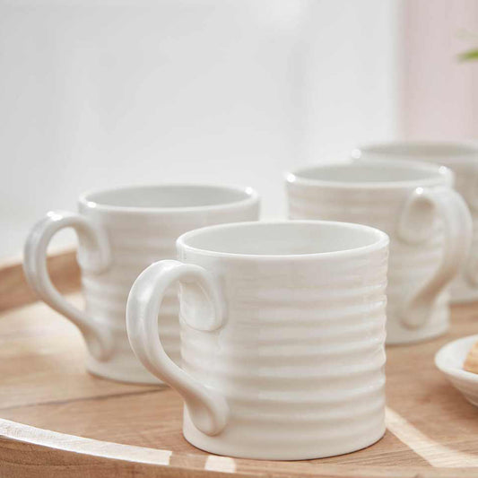 White Porcelain Short Mugs- Set of Four