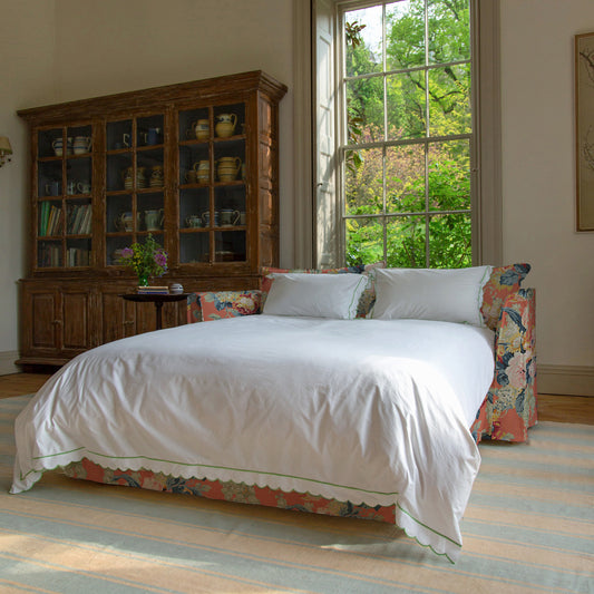 Coco 2.5 seater sofa bed with Knife Edge cushion in English Garden Coral Orange - Made to Order