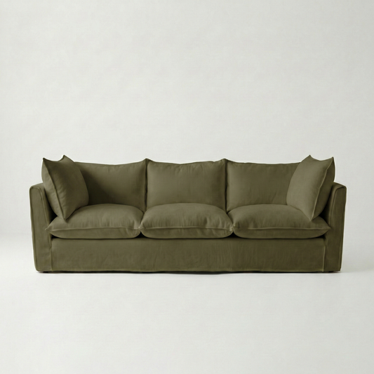 Coco 3.5 seater sofa with Knife Edge cushion in Beatrice Olive - Made To Order
