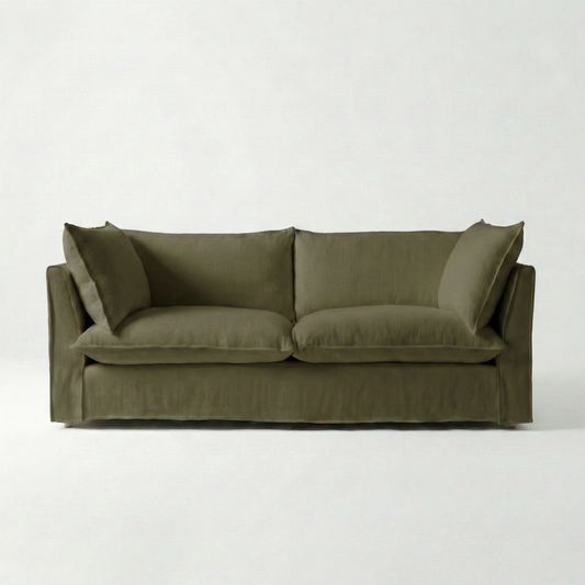 Coco 3 seater sofa with Knife Edge cushion in Beatrice Olive - Made To Order