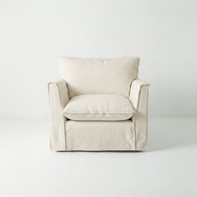 Coco Armchair with Knife Edge cushion in Cotton Linen Cool Coconut - Made To Order