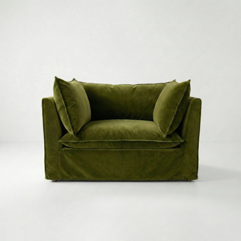 Coco Loveseat with Self Piped Knife Edge cushion in Pelham Moss Velvet - Made To Order