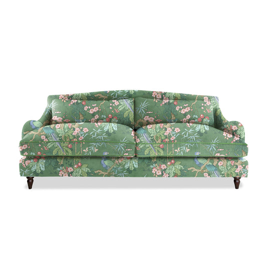 Isobel 4 seater sofa in Natural Linen Belleville Juniper with Velvet Trim