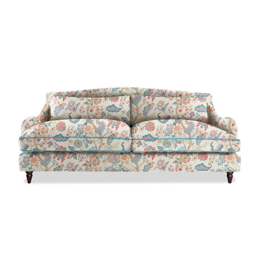 Isobel 4 seater sofa in Natural Linen Kitty Indian Summer with Velvet Trim