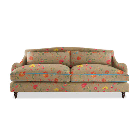 Isobel 4 seater sofa in Natural Linen Wildwood Twig with Velvet Trim