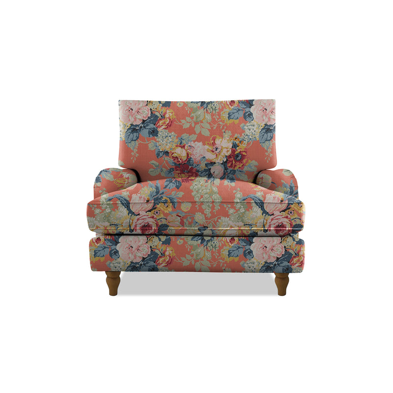 Isobel Armchair with Big Back Cushion in Natural Linen Coral Orange