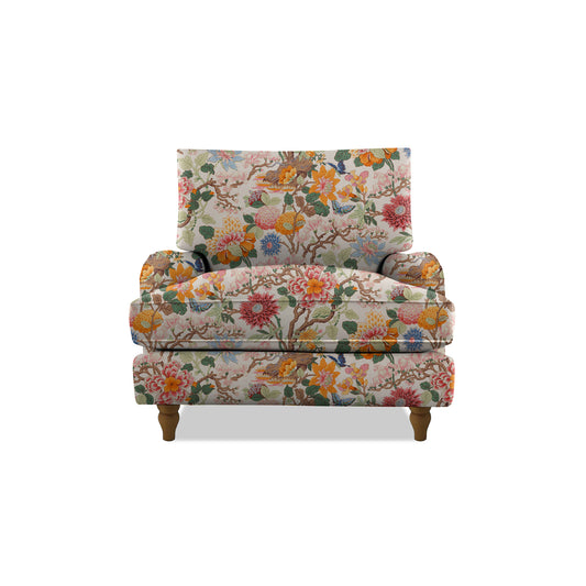 Isobel Armchair with Big Back Cushion in Magnolia Cream Blue