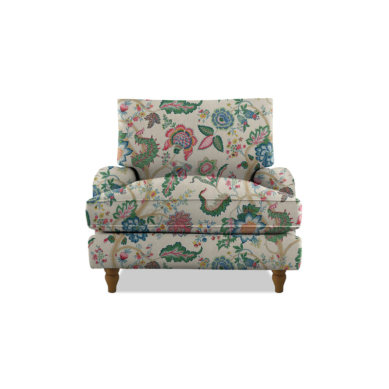 Isobel Armchair with Big Back Cushion in Natural Linen Kitty Spring Green
