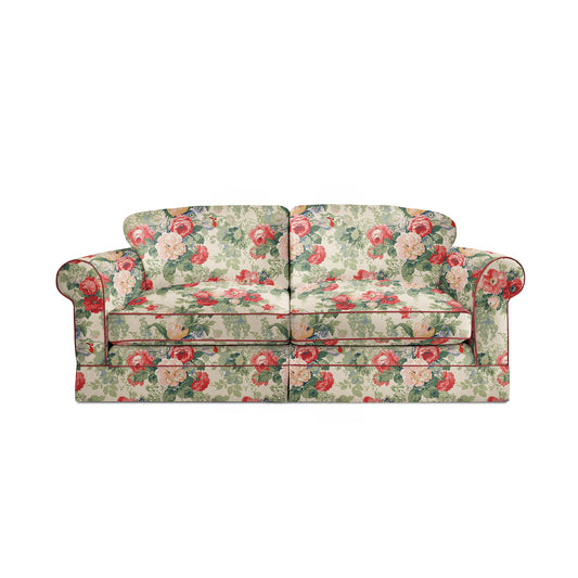 Salthrop Large Sofa with Big Back Cushion in Classic Rose with Rosewood Velvet Trim
