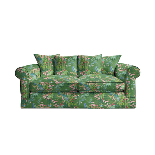 Salthrop Medium Sofa with Scatter Cushion in Juniper with Pine Velvet Trim