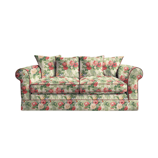 Salthrop Medium Sofa with Scatter Cushion in Classic Rose with Rosewood Velvet Trim
