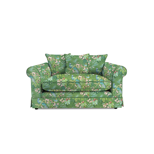 Salthrop Loveseat with Scatter Cushion in Juniper with Pine Velvet Trim