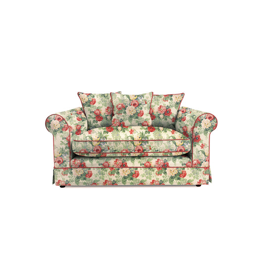 Salthrop Loveseat with Scatter Cushion in Classic Rose with Rosewood Velvet Trim