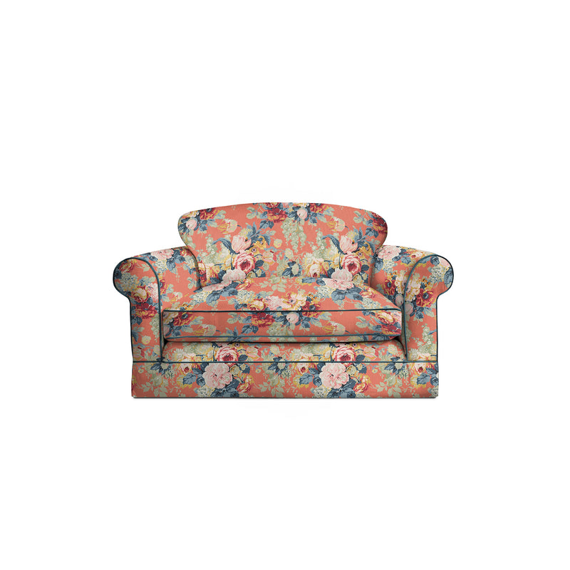 Salthrop Loveseat with Big Back Cushion in Coral Orange with Lagoon Velvet Trim