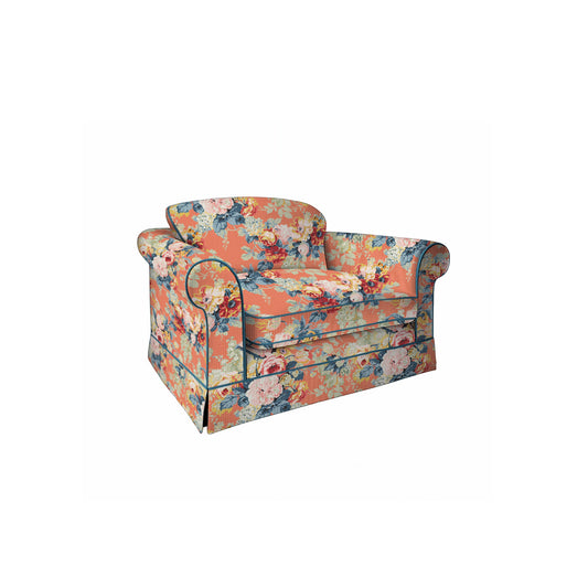 Salthrop Loveseat with Big Back Cushion in Coral Orange with Lagoon Velvet Trim