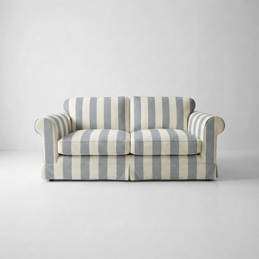 Barton 2-Seater Sofa with Big Back Cushions in Garden Grey Stripe - Made to Order
