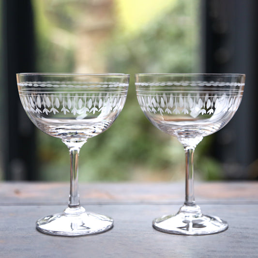 Two Champagne Saucers with Ovals Design by Vintage List