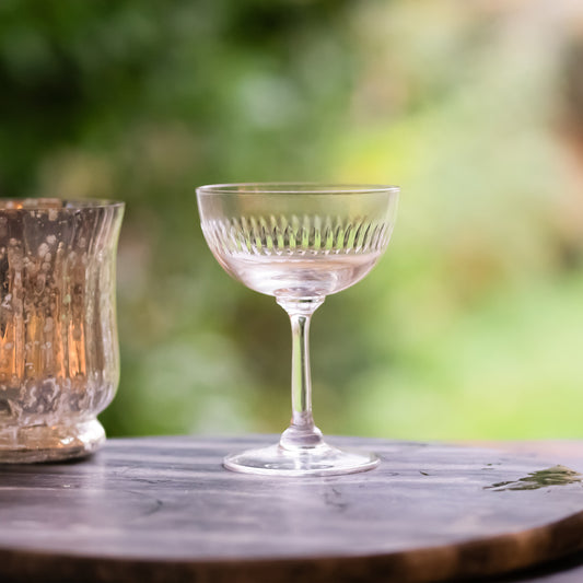 Two Champagne Saucers with Spears Design by Vintage List