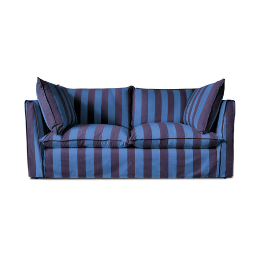 Coco 2.5 seater sofa with Self Piped Knife Edge cushion in Coastal Blue Stripes - Made to Order