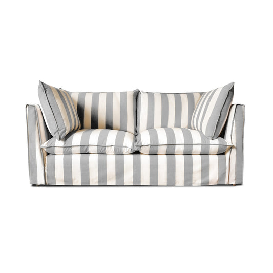 Coco 2.5 seater sofa with Self Piped Knife Edge cushion in Stripes Garden Grey - Made to Order