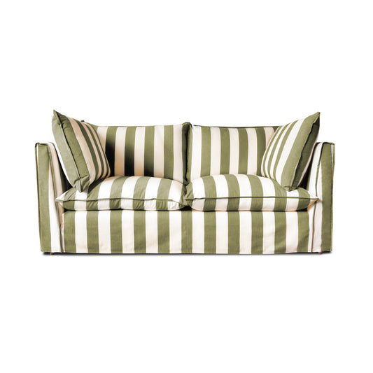 Coco 2.5 seater sofa with Self Piped Knife Edge cushion in Spring Green Stripes - Made to Order