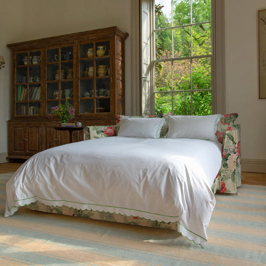 Coco 2.5 seater sofa bed with Knife Edge cushion in English Garden Classic Rose - Made to Order