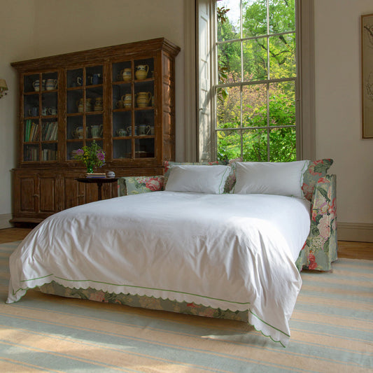 Coco 2.5 seater sofa bed with Knife Edge cushion in English Garden Grey Skies - Made to Order