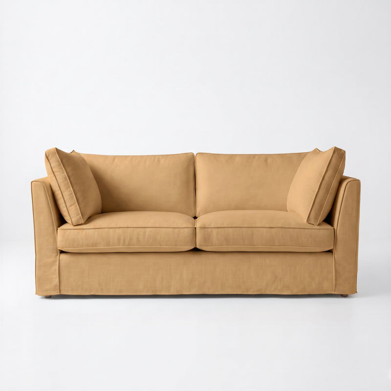 Coco 2.5 seater sofa with Self Piped Box Edge cushion in Cotton Linen Sunflower - Made to Order