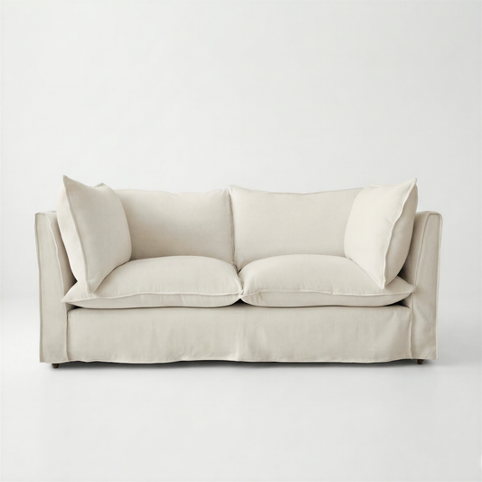 Coco 2.5 seater sofa with Self Piped Knife Edge cushion in Cotton Linen Cool Coconut - Made to Order
