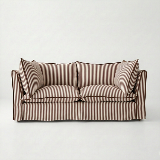 Coco 2.5 seater sofa with Knife Edge cushion in Narrow Chocolate Stripes - Made To Order