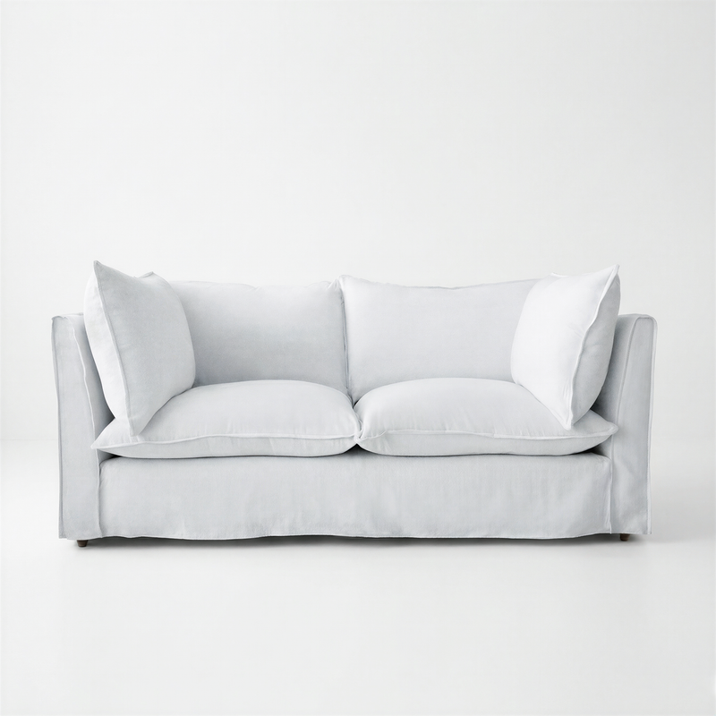 Coco 2.5 seater sofa with Self Piped Knife Edge cushion in Cotton Linen Snow Drop - Made to Order