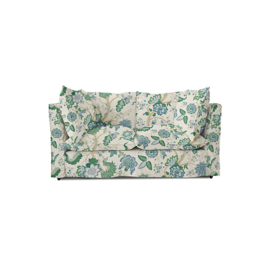 Coco 2 seater sofa with Knife Edge cushion in Kitty Blue Green - Made to order