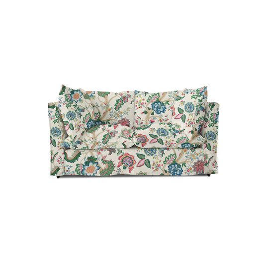 Coco 2 seater sofa with Knife Edge cushion in Kitty Spring Green - Made to order