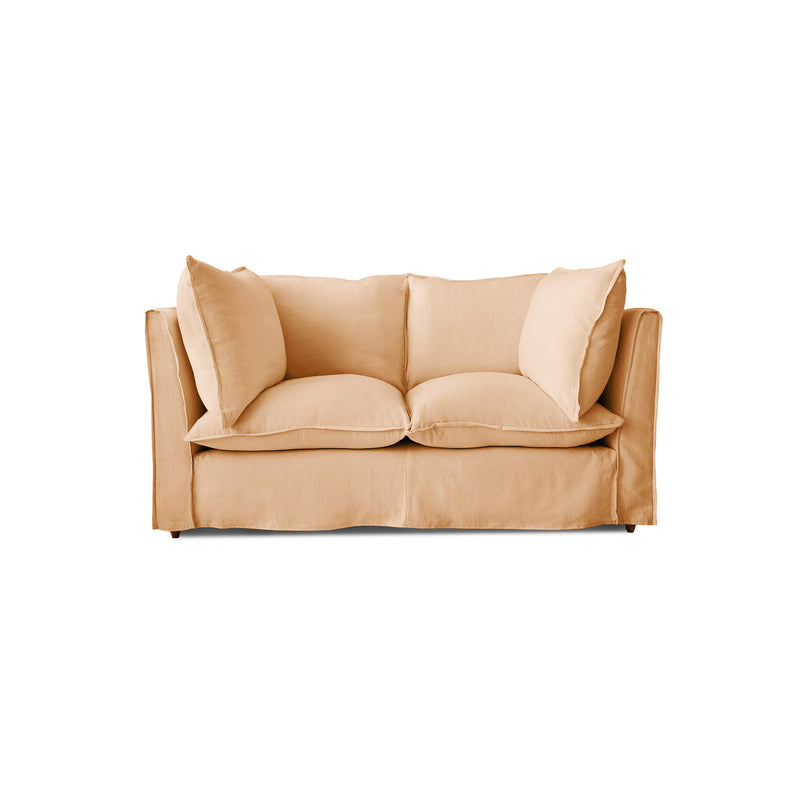 Coco 2 seater sofa with Self Piped Knife Edge cushion in Cotton Linen Sunflower - Available for quick ship